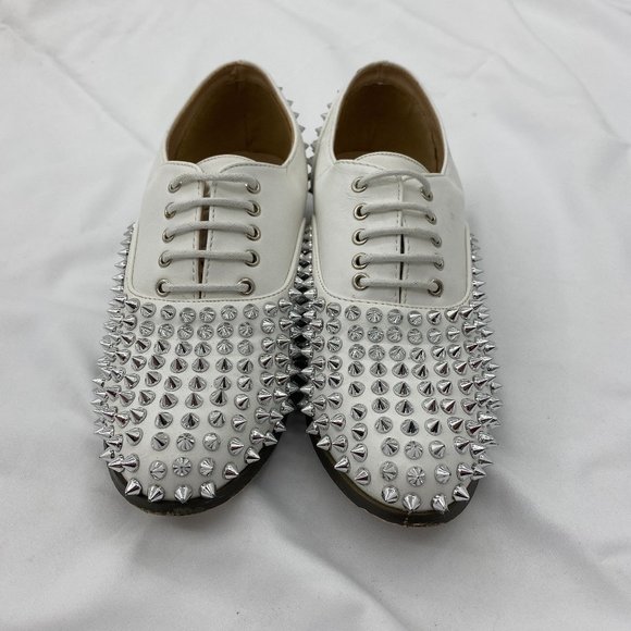 White Silver Studded Oxford Shoes, Size 8 - Picture 3 of 5